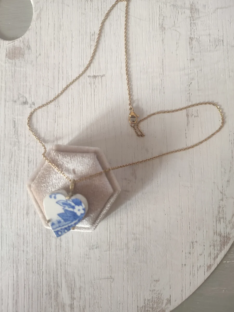 Collana artigianale in ceramica vintage CUORE LAVANDA